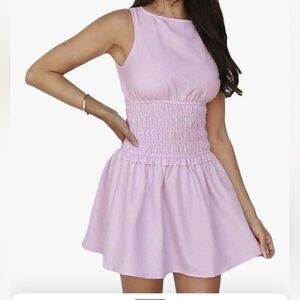 Sleeveless Striped Smocked Mini Dress Casual Shirred Waist Ruffle A-lien Dresses